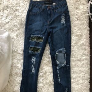 Camo high waisted distressed blue jeans